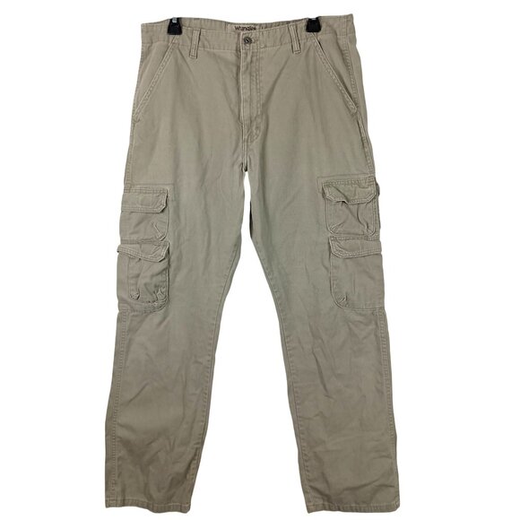 Wrangler Mens Double Utility Cargo Pants Size 34 x 30 Khaki Outdoor Workwear - Picture 2 of 11
